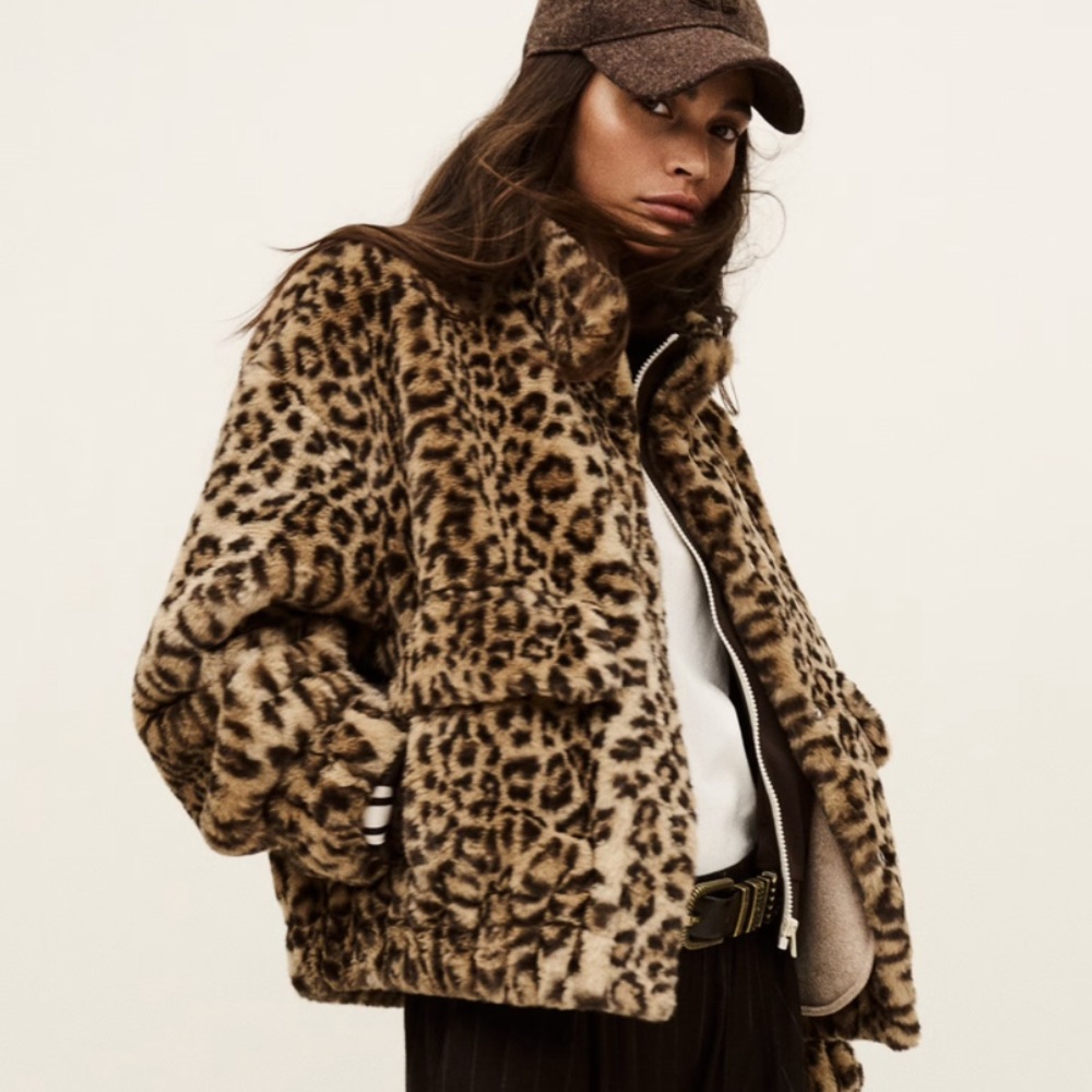 NWT ba&sh Leopard Print Faux Fur Jacket